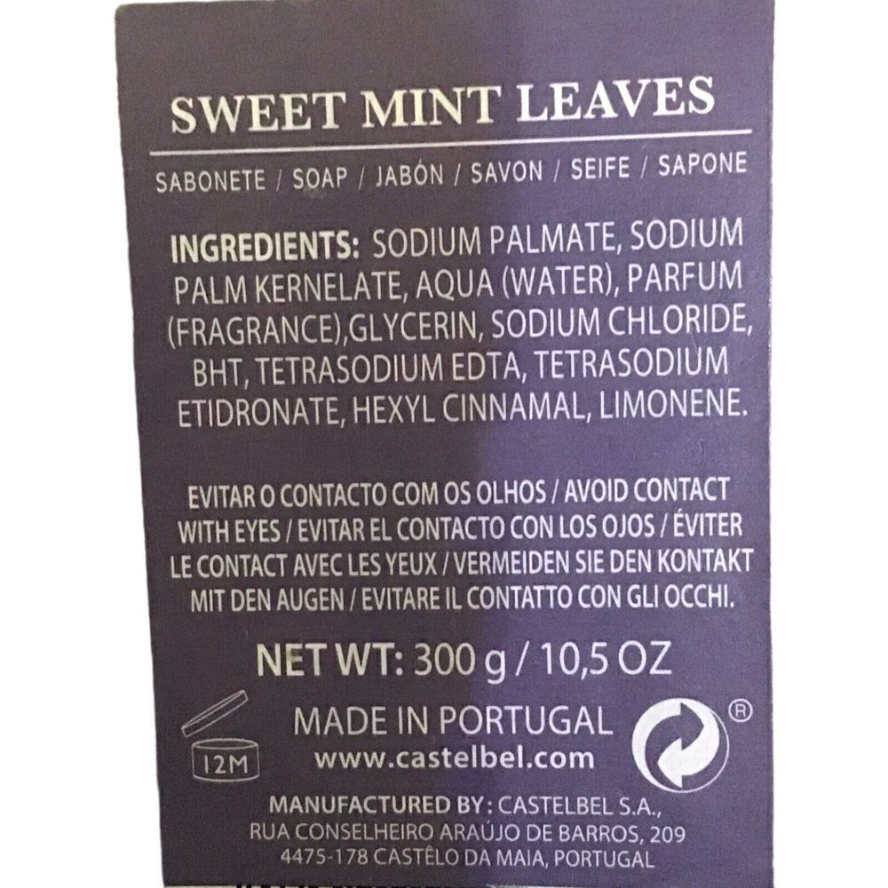Castelbel Luxury Bath Bar Soap Sweet Mint Leaves Scented Large 10.5oz - Picture 2 of 2